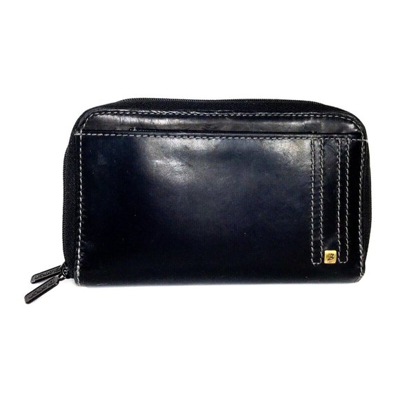 Buxton Black Leather Multicompartment Zip Clutch Wallet - Picture 1 of 12